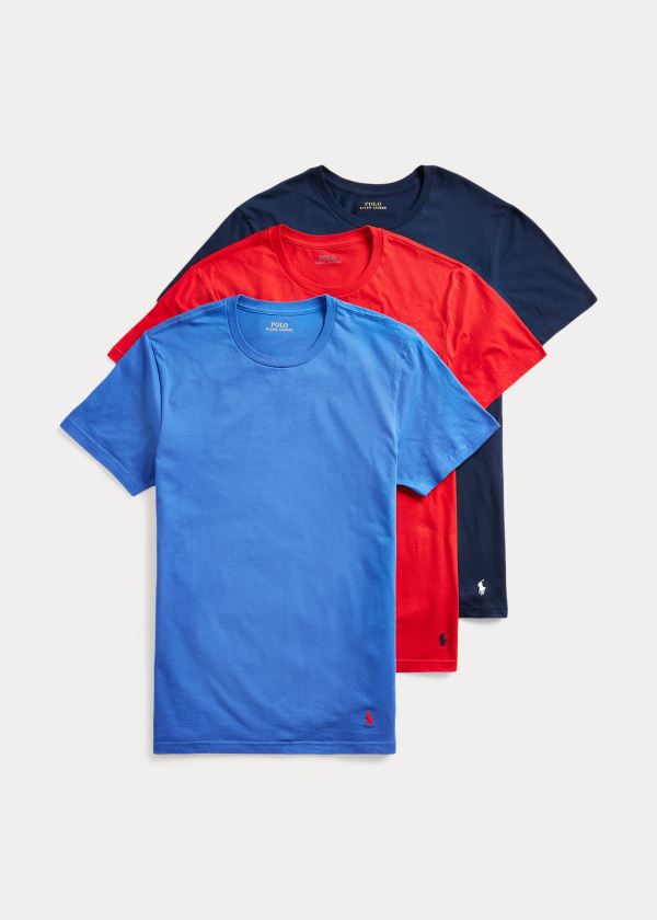 Playeras Polo Ralph Lauren Hombre Azul Marino / Rojos / Azul Rey Azules - Classic Wicking Crew 3-Pac